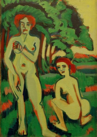 Due ragazze nude verdi con capelli rossi da Ernst Ludwig Kirchner